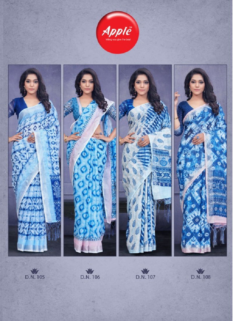 Apple Indigo Latest Exclusive Pure Linen Casual Wear Saree Collection 